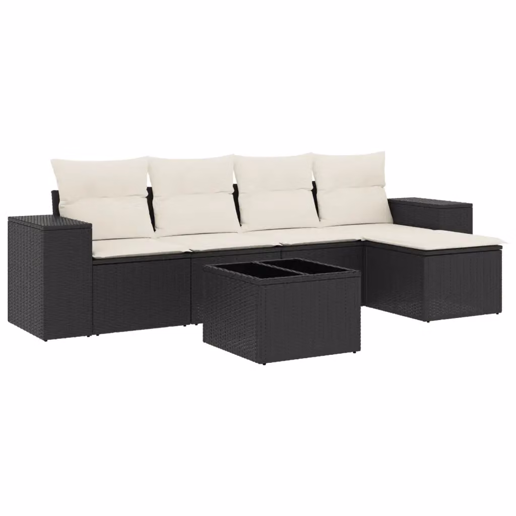Set Divano da Giardino a L vidaXL 6 pz con Cuscini Nero e Tavolino in Vetro – 2