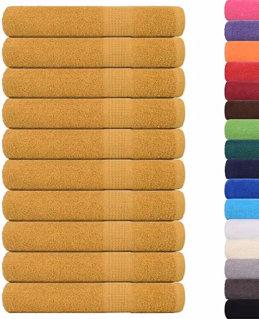 Set di 10 asciugamani per sauna vidaXL in cotone spugna, colore oro, L: 80 cm x P: 200 cm, 360 g/m²