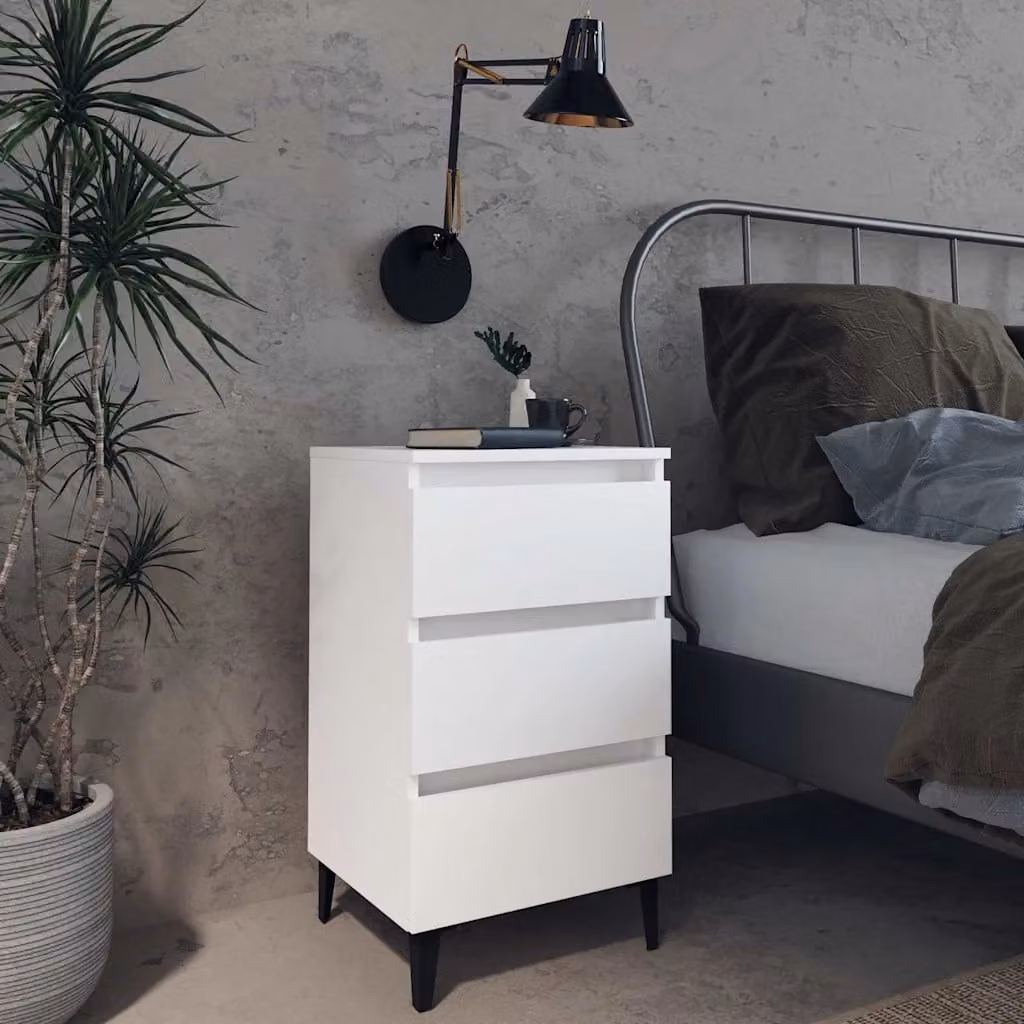 Comodino vidaXL in stile industriale con gambe in metallo e finitura bianca L: 40 cm, P: 35 cm, H: 69 cm