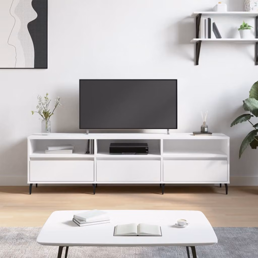 vidaXL Mobile Porta TV Bianco in Legno e Metallo con Ruote L: 150 cm, P: 30 cm, H: 44,5 cm