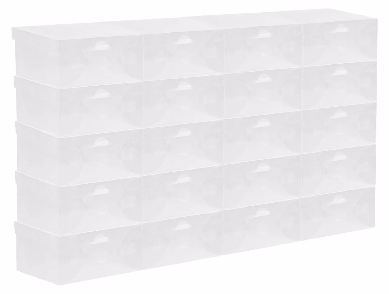 Scatole per scarpe - Set da 20 scatole portaoggetti - Coperchio ribaltabile - Impilabili - Rettangolari - Plastica PP - Salvaspazio - Trasparenti