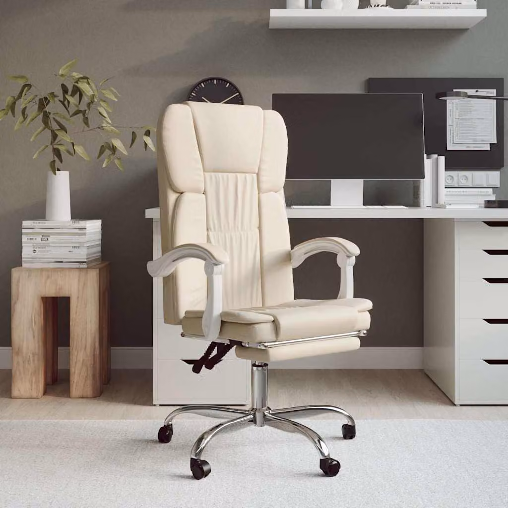 vidaXL Poltrona da Ufficio Executive Reclinabile in Similpelle Beige con Poggiatesta e Ruote