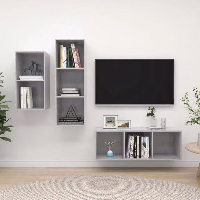 Set Mobili TV 3 Pezzi vidaXL in Legno Multistrato Grigio Opaco per Soggiorno – 1