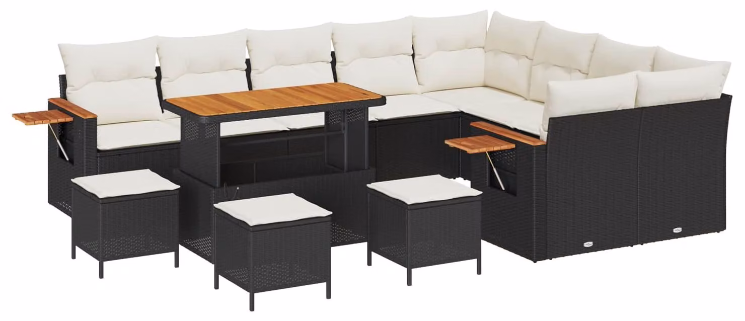 Set Divano da Giardino 13 pcs Nero polyrattan
