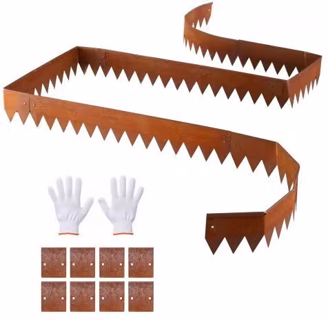 Set di 6 bordure per aiuole VEVOR in acciaio corten marrone per giardino e orto, L: 101,6 cm, H: 15,2 cm