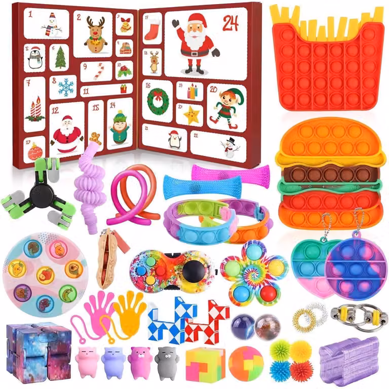 Calendario dell'Avvento per bambini con 24 giocattoli antistress, calendario per contare i giorni fino al Natale, adatto a ragazzi e ragazze