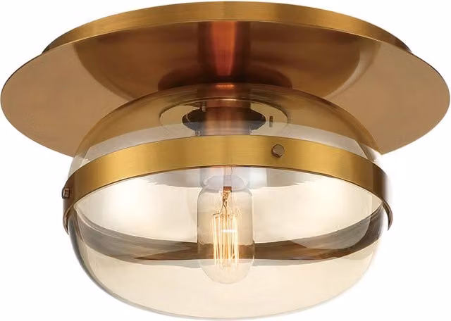 Plafoniera Nottingham ottone antico vetro ambra Ø25 E27
