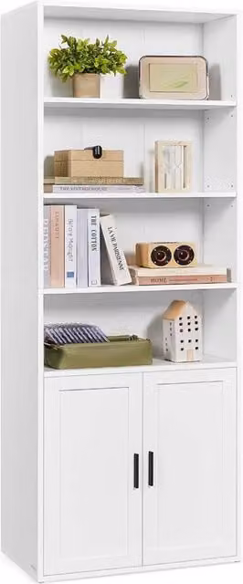 Libreria alta a 6 ripiani con anta mobile contenitore aperto 24 x 60 x 175 cm per soggiorno ufficio sala da pranzo bianco 12_0005285
