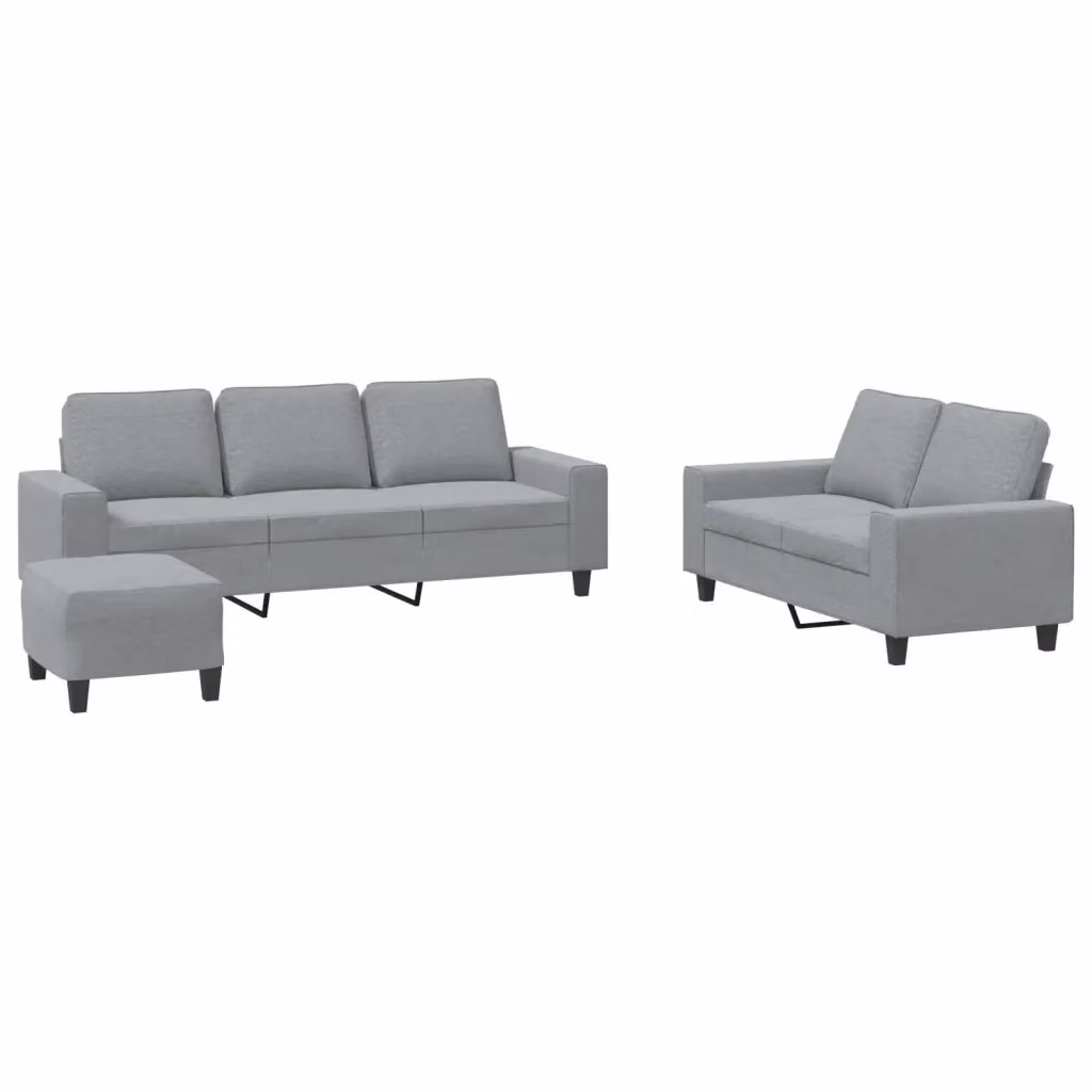 Set di divani 3 pezzi vidaXL in tessuto grigio con pouf e cuscini per soggiorno in stile moderno – 2