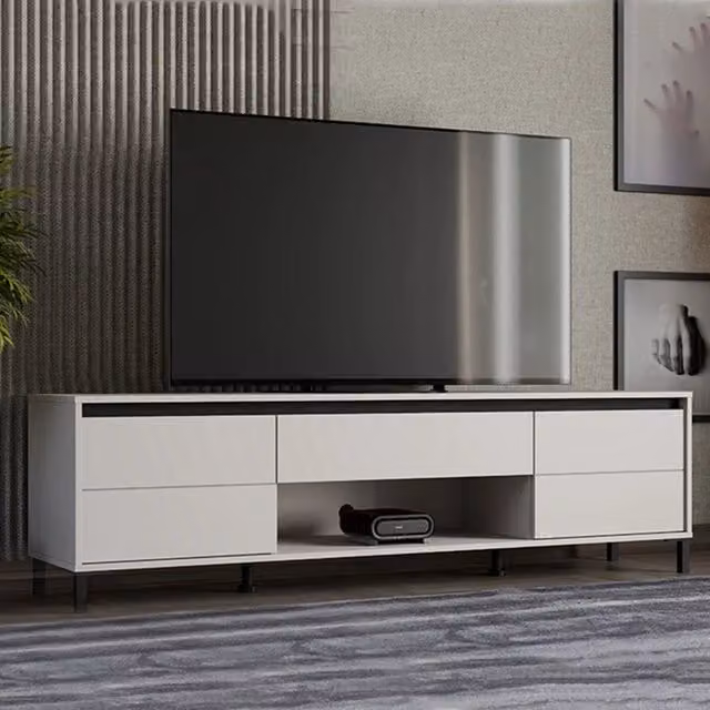 Mobile porta TV Celico DMORA con un cassetto, Bianco Crema, L: 183 cm, P: 40 cm, H: 52 cm