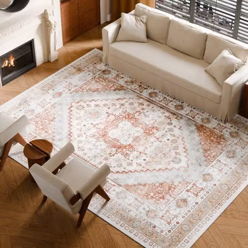 Tappeto Grande VEVOR per Salotto e Camera da Letto, Lavabile e Antiscivolo, Stile Vintage Orientale, Marrone e Rosso, L: 365,8 cm x P: 274,3 cm