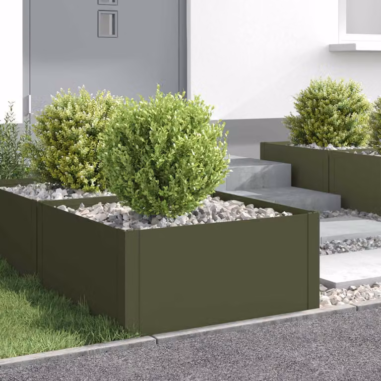 Set di 4 bordure per prato vidaXL in acciaio colore verde oliva, L/P/H: 60 x 60 x 35 cm