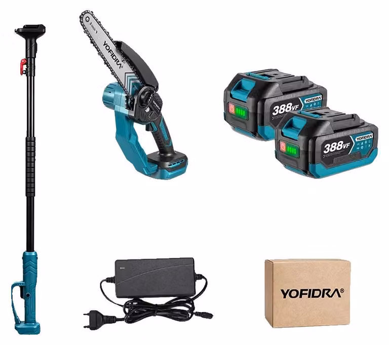Motosega elettrica, design senza fili, lunghezza regolabile, 2 batterie