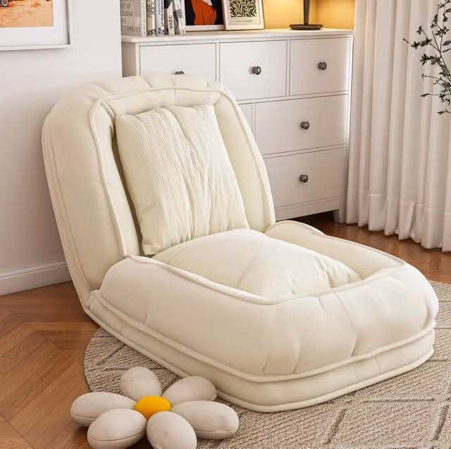 Poltrona letto pieghevole regolabile a 5 posizioni color avorio