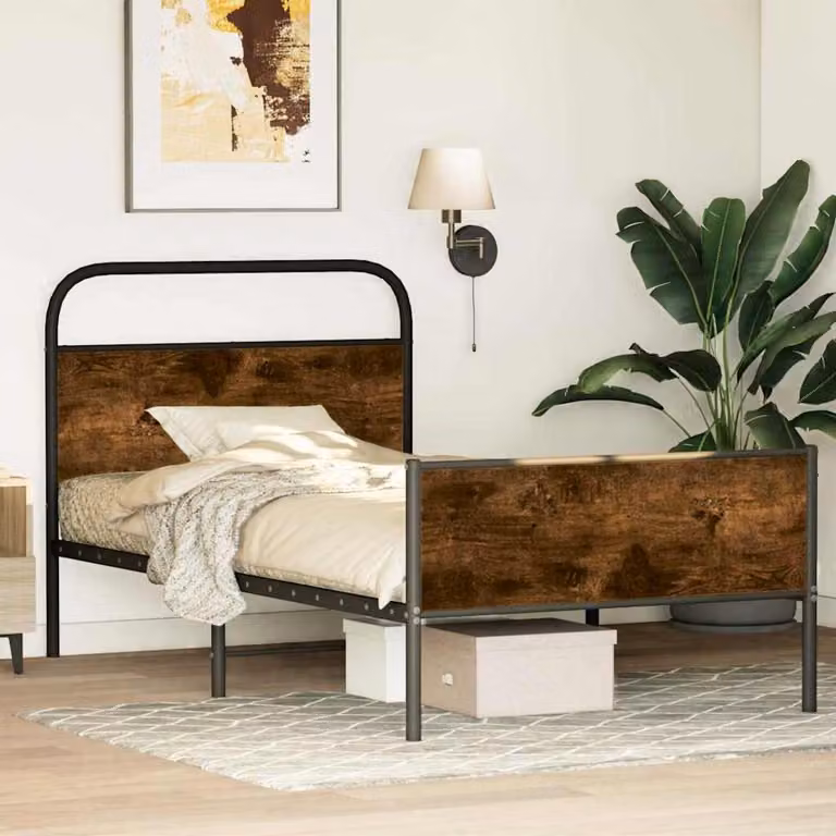 vidaXL Giroletto senza Materasso in Rovere Sonoma e Truciolato, Colore Marrone, L 100 cm x P 112 cm x H 207 cm