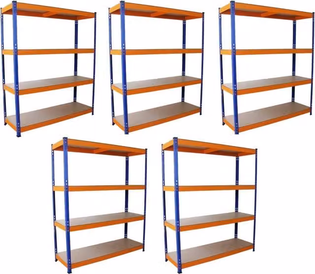Scaffalatura Monster Racking in Acciaio con 5 Ripiani Blu e Arancione L: 150 cm, H: 180 cm, P: 50 cm