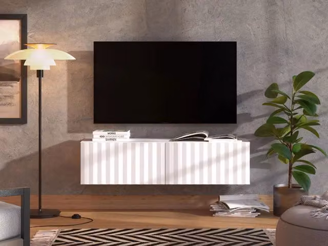 Mobile porta TV Vetto DMORA con un ripiano, moderno, bianco crema, L 128 cm x P 42 cm x H 32 cm