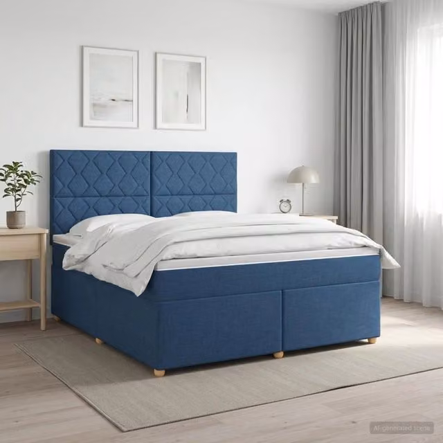 Letto box spring con materasso ibrido vidaXL in tessuto blu e bianco L/P/H: 160 x 200 x 140,5 cm