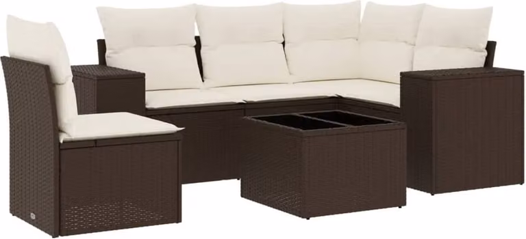 Set Divano da Giardino 6 pz con Cuscini Marrone in Polyrattan