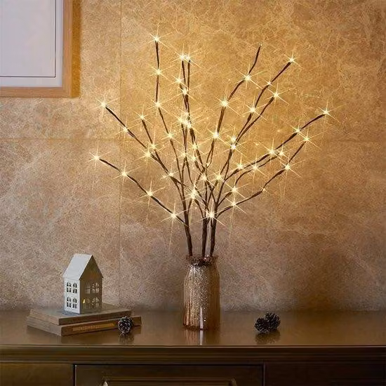 Set di luci LED per interni ed esterni - Set da 3 pezzi - 60 LED - Impermeabile - 77 cm - Bianco caldo - Legno - Alimentazione a batterie - Accessorio per la casa - Ideale per decorazioni natalizie, pasquali e di Halloween