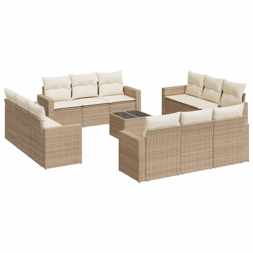 vidaXL Set Divano da Giardino 13 pz a Forma a L con Cuscini Beige e Tavolino da Esterno in Polyrattan e Acciaio – 2
