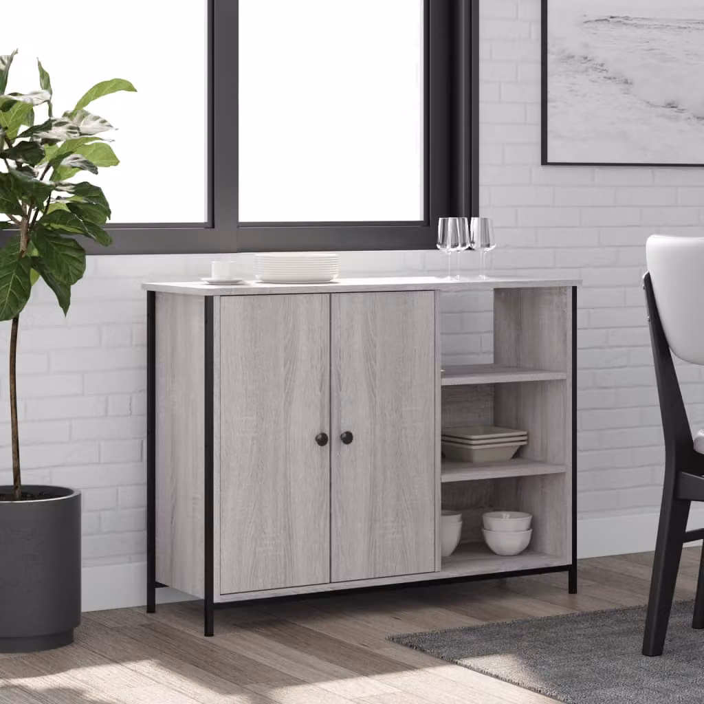 Credenza vidaXL in Legno Multistrato Grigio Sonoma L: 100 cm, P: 33 cm, H: 75 cm