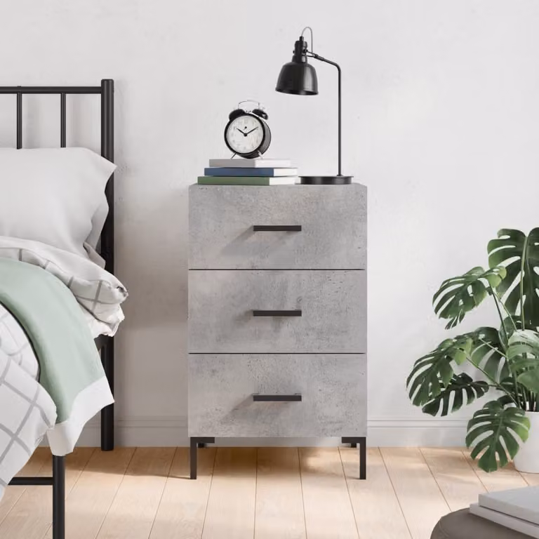 Comodino moderno vidaXL in legno e metallo, colore grigio cemento, L/P/H: 40 x 40 x 66 cm