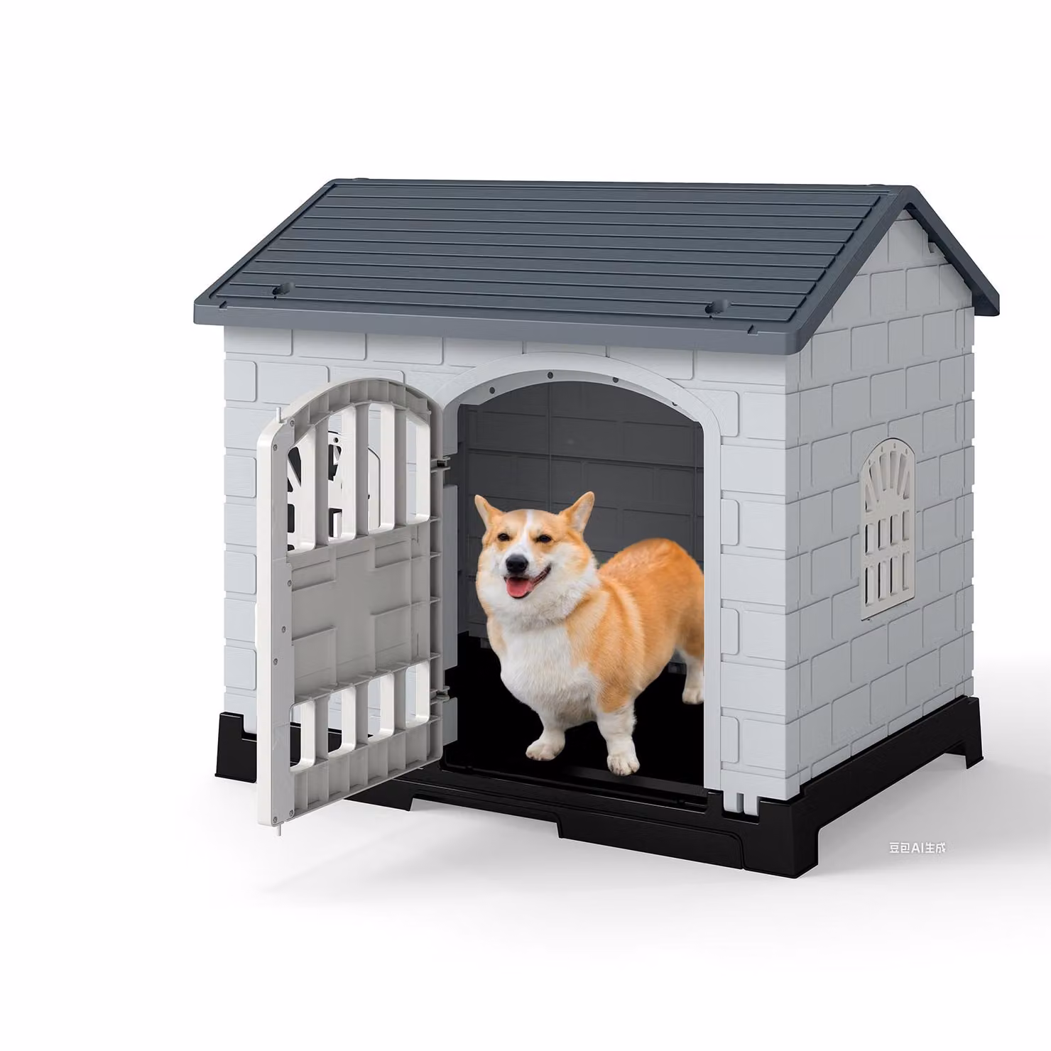 COSTWAY 75x57x68 cm cuccia per cani da esterno, casetta per cani resistente alle intemperie con porta, 3 finestre, pavimento rimovibile e tetto a capanna, casa per animali gabbia per cani da interno grigio