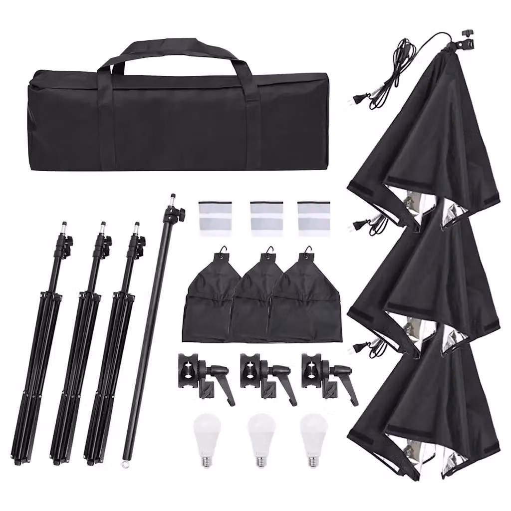 Kit per Studio Fotografico CFW7007954 con Set Luci, Fondale e Riflettore in Colori Nero, Verde, Oro, Argento e Bianco – 2