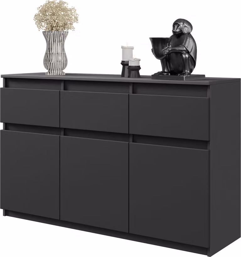 FURNICA - NOAH - Cassettiera / credenza con 3 cassetti e 3 ante - grigio antracite H75cm L120cm P35cm