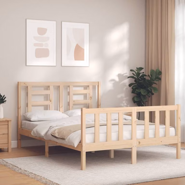 The Living Store Letto in legno massiccio con testiera 140x200 cm