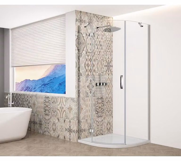 TRINITY CHROME Pannello doccia a quarto di cerchio 900x900 mm, vetro trasparente, sinistra
