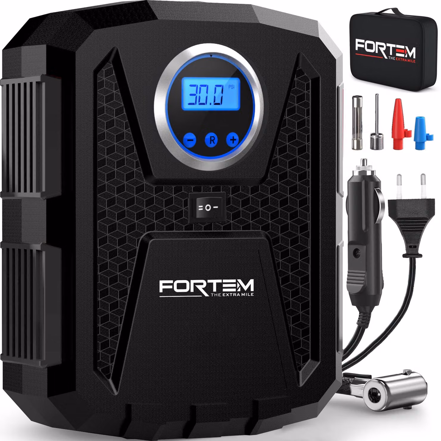 Compressore d'aria portatile, pompa per pneumatici da 12V con funzioni di sicurezza
