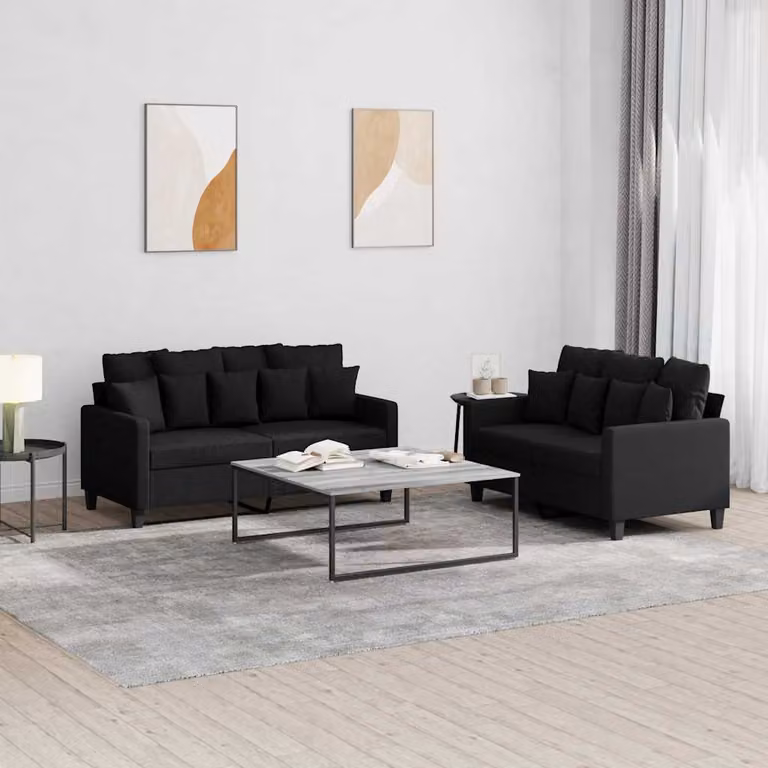 Set di 2 divani vidaXL moderni in tessuto nero con cuscini per il tuo soggiorno