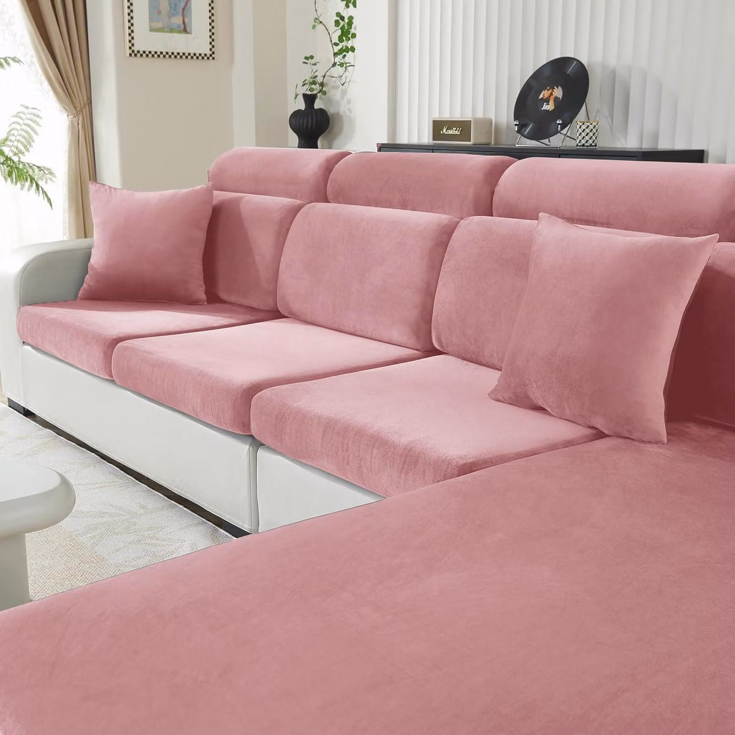 Copertura per cuscino da divano rosa, fodera elasticizzata per chaise longue, copricuscino universale per soggiorno, lavabile