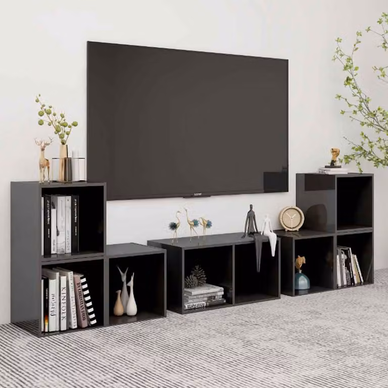 Set Mobili TV Moderno vidaXL in 6 Pezzi Grigio Lucido in Legno e MDF per il tuo Soggiorno