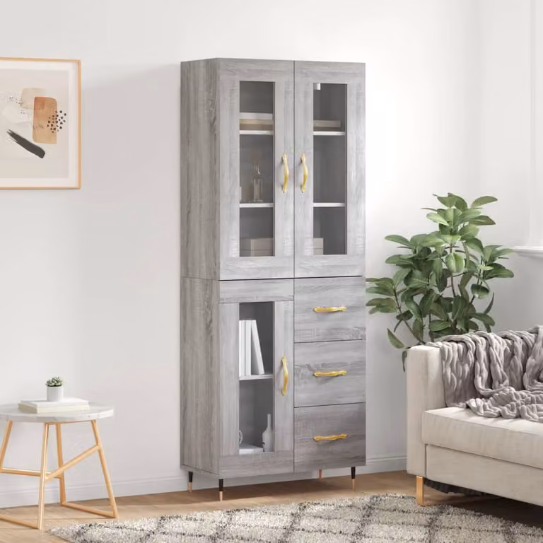 Credenza moderna vidaXL in legno e metallo, Grigio Sonoma, L: 69,5 cm, P: 34 cm, H: 180 cm