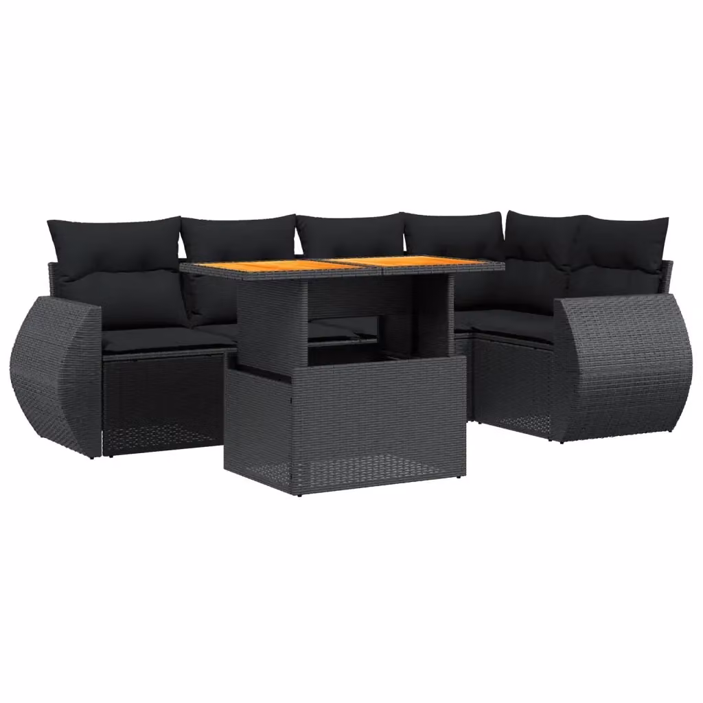 vidaXL Set Divano da Giardino a L in Polyrattan Nero con 6 Pezzi e Cuscini Inclusi – 2