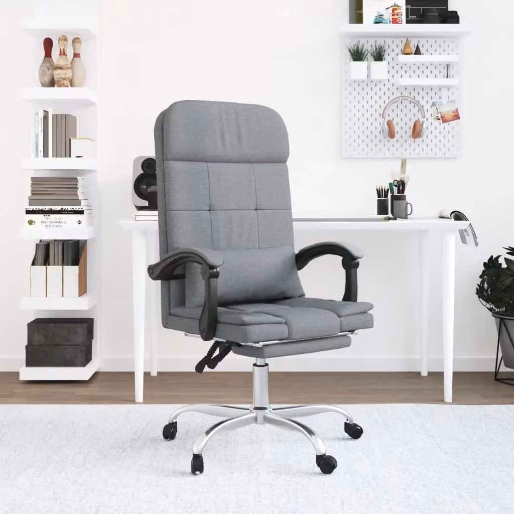 Sedia da Gaming e Ufficio Design In Grigia in Tessuto con Poggiatesta e Ruote, Reclinabile e Girevole a 360 gradi, L/P/H: 63 x 56 x 110 cm – 2