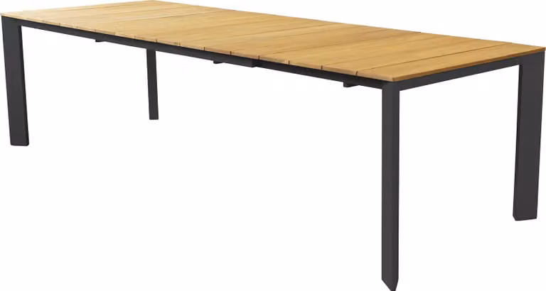 Milani Home - tavolo da giardino allungabile, alluminio e teak, piano in teak, 10 posti, marrone chiaro e antracite, piano 211/276 x 100 cm