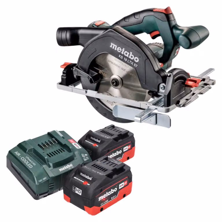 Metabo KS 18 LTX 57 Sega circolare a batteria 18 V 165 mm + 2x batteria LiHD 8,0 Ah + caricatore