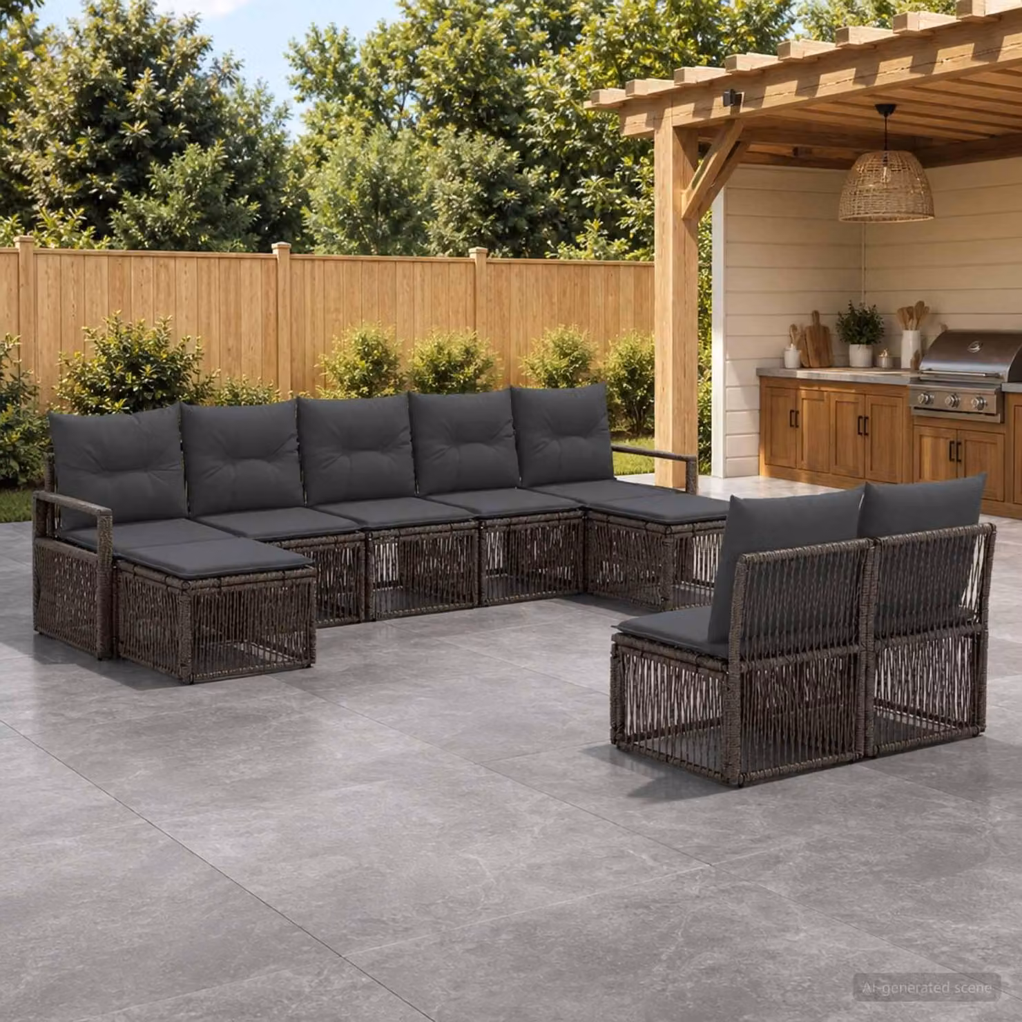 Maison Exclusive - Set da giardino composto da 9 pezzi, divano, colore grigio, realizzato in rattan sintetico