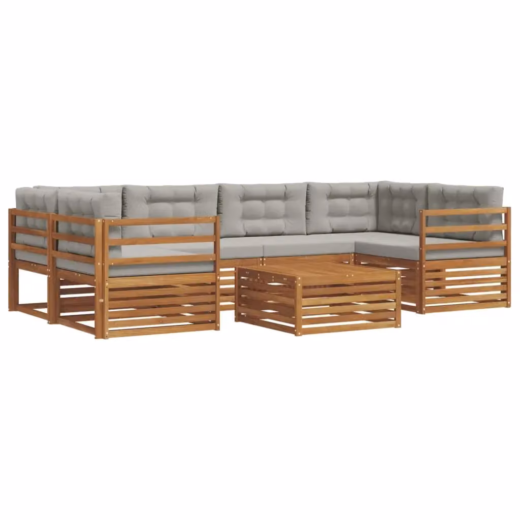 Set di divani da esterno a forma di U vidaXL in legno di acacia con tavolo da caffè e cuscini, Grigio – 2