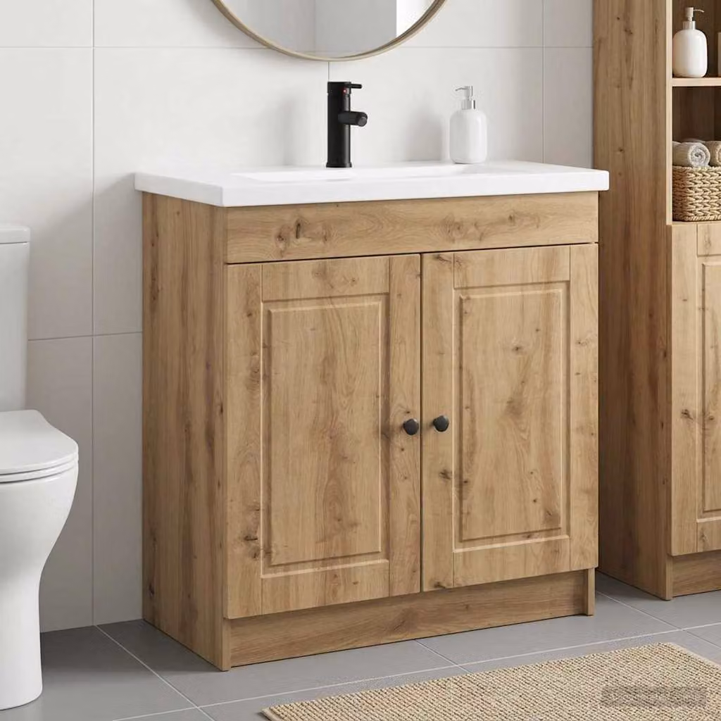 vidaXL Set di mobili per il bagno moderni in legno e metallo marrone opaco L/P/H: 81,0 x 37,5 x 78,5 cm