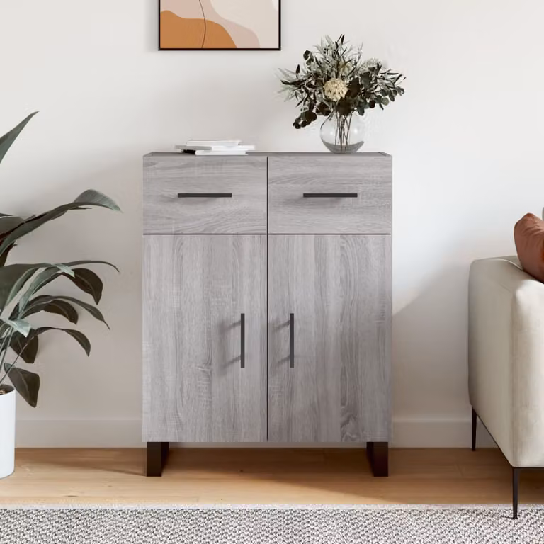 Credenza moderna vidaXL in legno e metallo, Grigio Sonoma, L: 69,5 cm, P: 34 cm, H: 90 cm