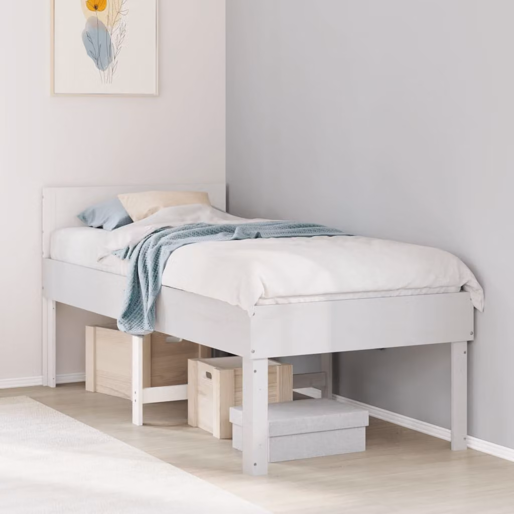 Letto in legno massello di pino vidaXL Bianco con doghe piatte L: 193,5 cm, L: 78,5 cm, H: 91,0 cm