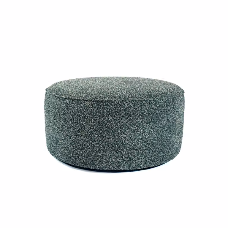 Pouf artigianale di design CAPRI Ø 70 cm Made in Italy in tessuto effetto bouclé oceano con piedini, personalizzabile