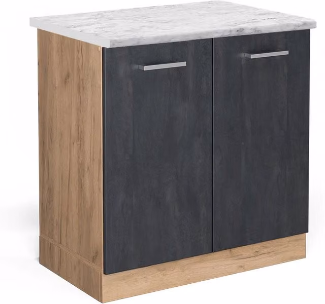 Mobile lavello cucina R-Line Calce nera/Rovere dorato 80 cm PL Marmo Vicco