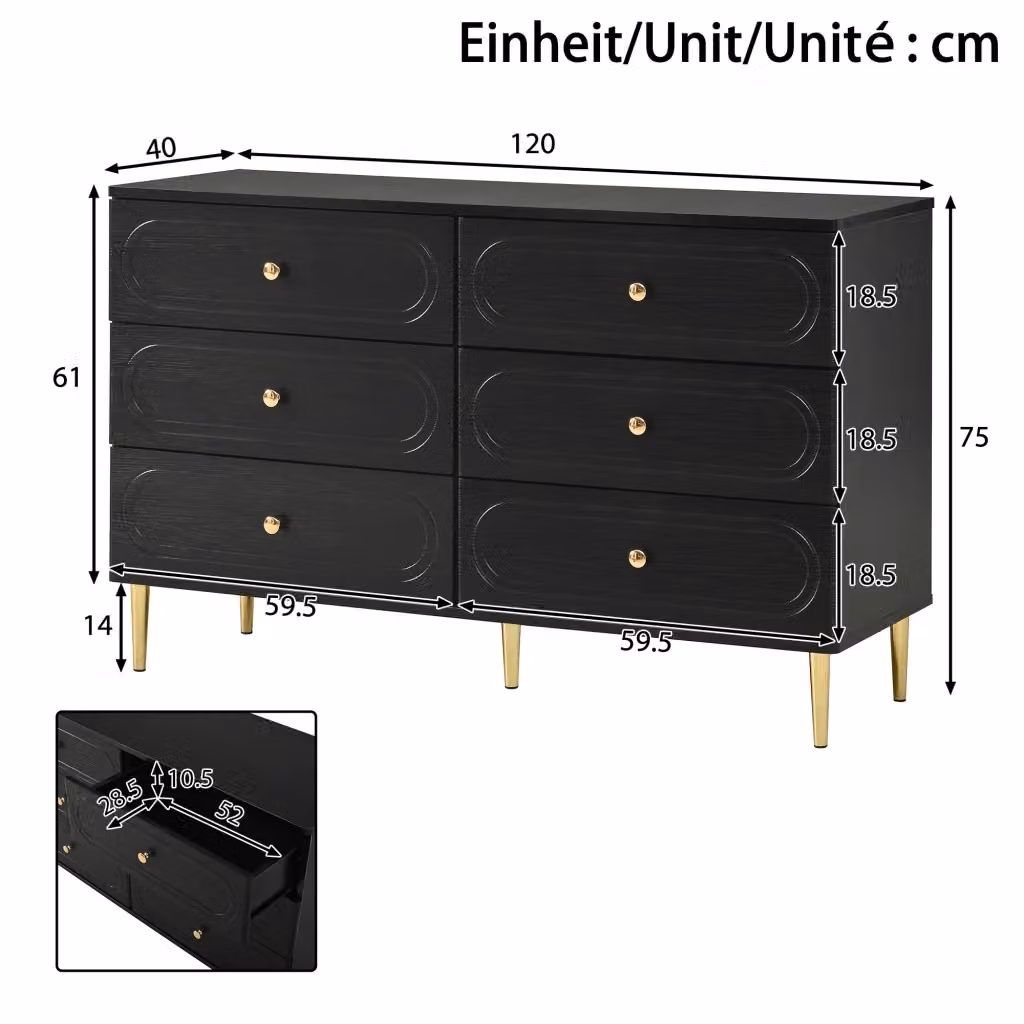 Madia moderna REDOM nera in MDF con finitura opaca L/P/H: 120 x 40 x 75 cm – 2