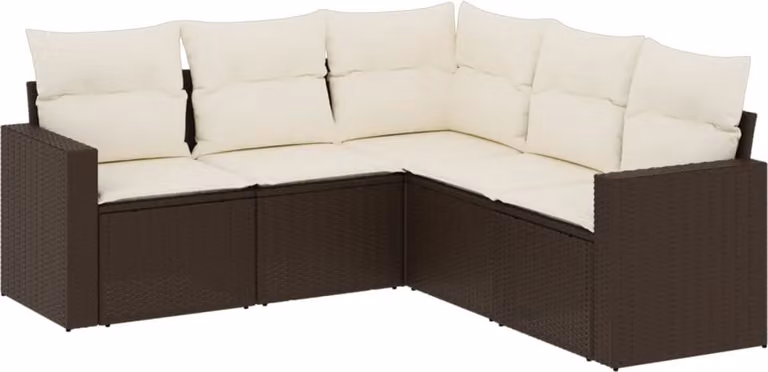 Set Divano da Giardino 5 pz con Cuscini Marrone in Polyrattan